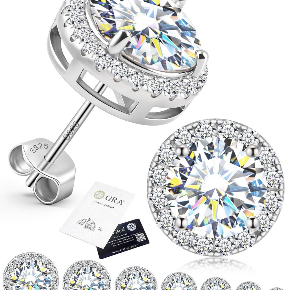 Moissanite Stud Earrings 925 Sterling Silver Unisex Hypoallergenic Gift